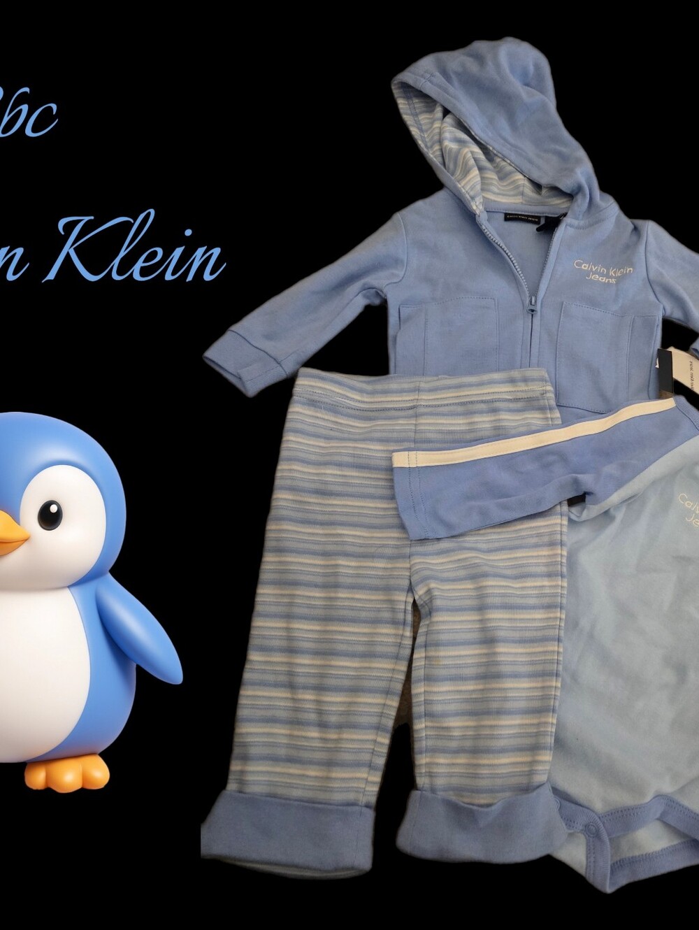 3pc Calvin Klein baby boy hood jacket set 0-3 months
